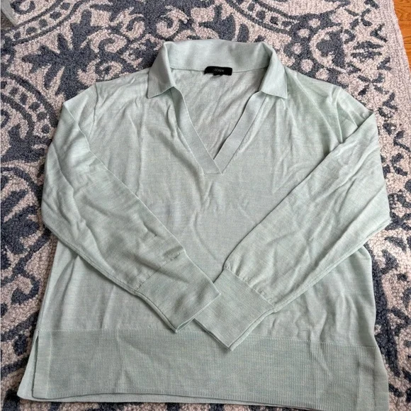 J Crew collared merino wool sweater mint green - Picture 2 of 5